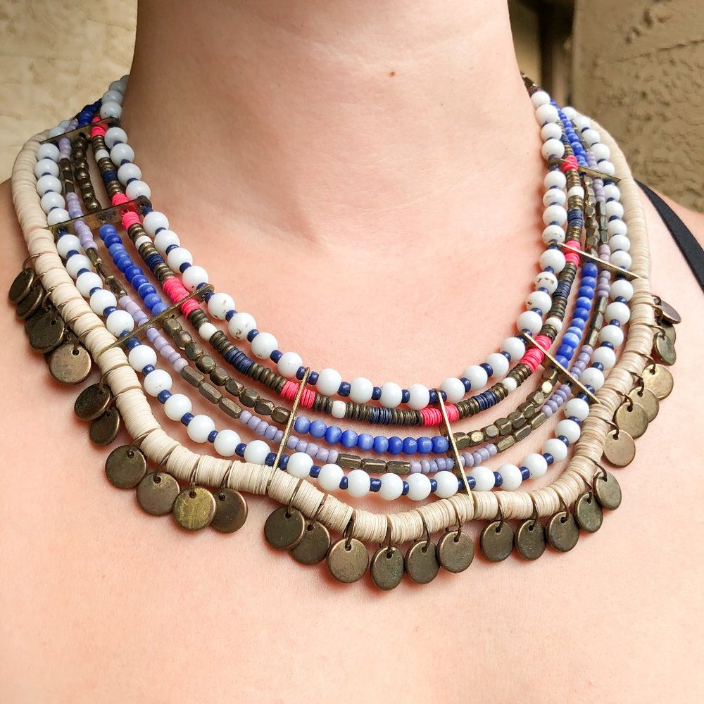 Tribal Style Beaded 6 Layer Statement Necklace